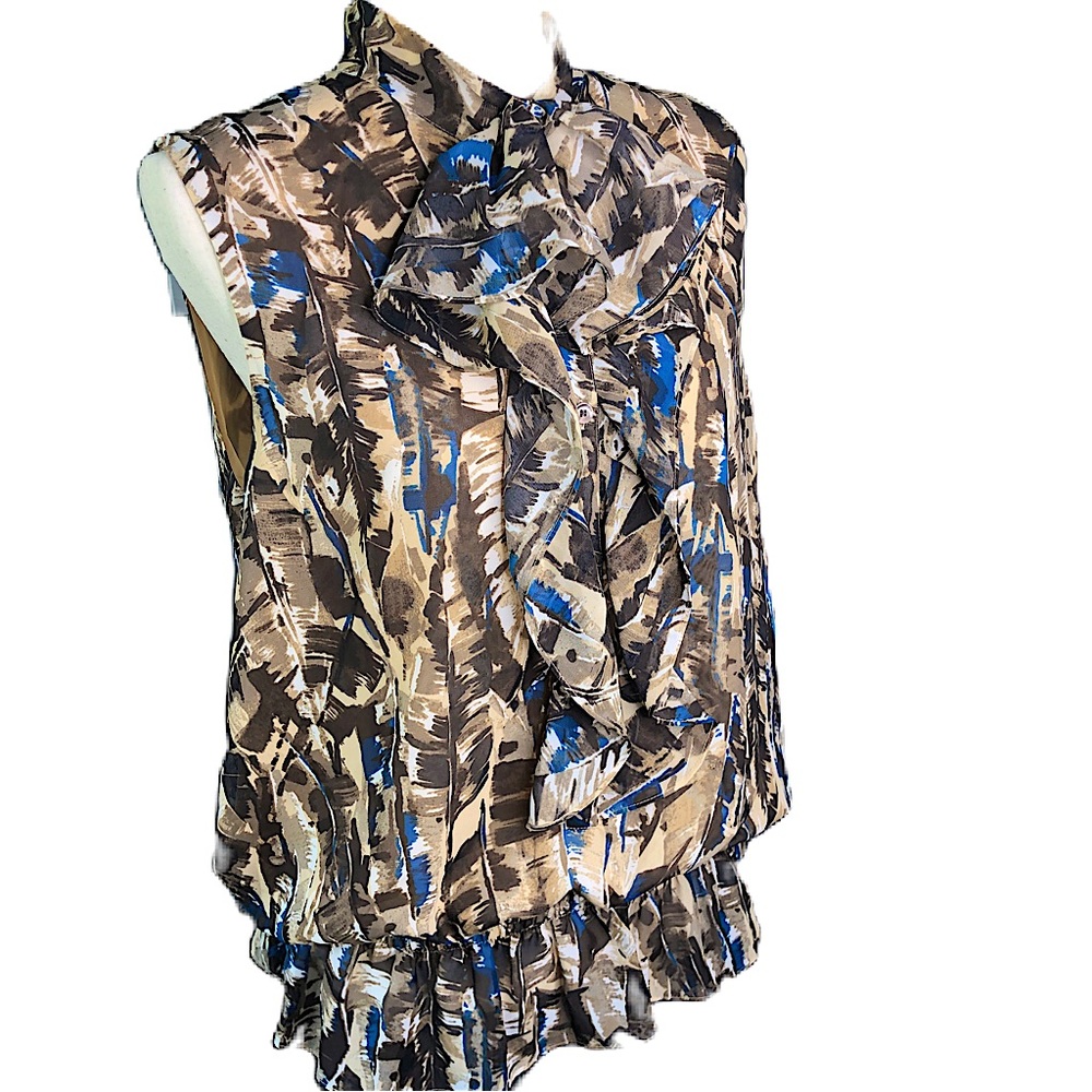 Kenneth Cole Reaction Size 10 Sleeveless Ruffle Top